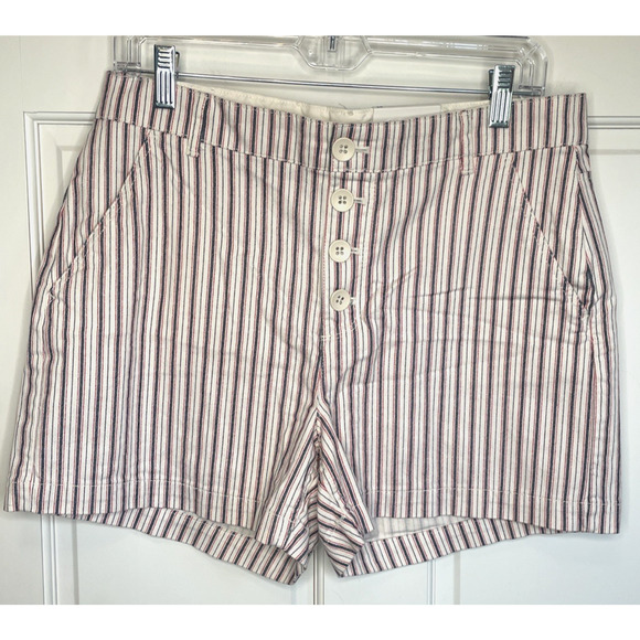 NWT Old Navy Women's High Rise Button Fly Shorts Sz 10 Stripe Stretch Fisherman - Picture 1 of 11
